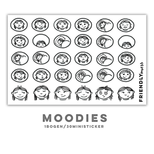 Stickerbogen „Moodies“ - 30 analoge Emoji Aufkleber - Journaling / Planer / Sticker / Ministicker