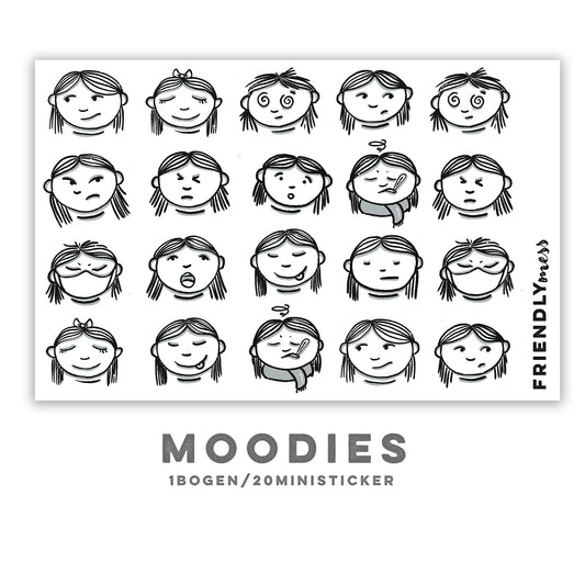 Stickerbogen „Moodies“ - 20 analoge Emoji Aufkleber - Journaling / Planer / Sticker